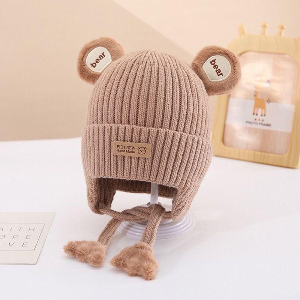 Lacing Detail Toddler Beanie Cap Cotton Lining Kids Anti-cold Cap Infant Knitted Cap Infant Use