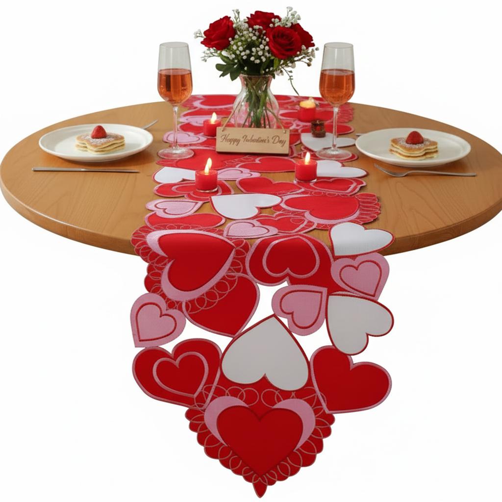38x176cm Valentines Day Decor Table Runner Hollow-Out Hearts Dining Tables Mat Home Decoration Placemats for Marriage Proposals