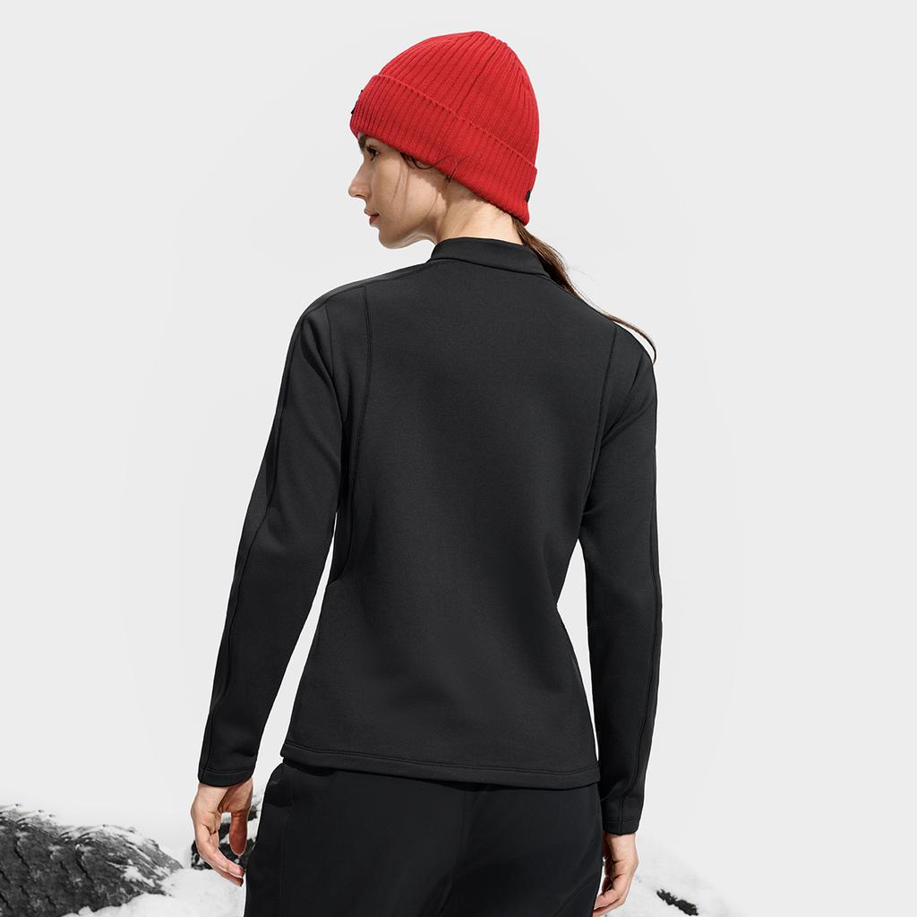 Fila Fleece Lined Warm Fashion Slim Fit Simple Casual Sports Knit Long Sleeve T-Shirt Women Tops Deep-Black A11W546204FBK