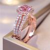 Luxury Female Small Pink Round Zircon Stone Engagement Ring Trendy Rose Gold Color Bride Wedding  Gift For Women