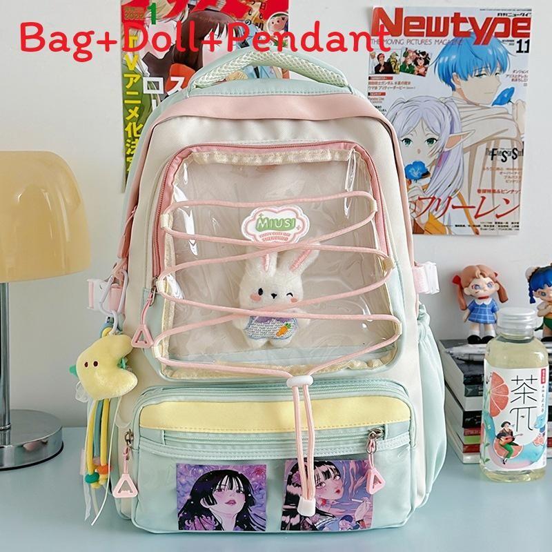 Japanese Stylish Transparent Backpack For High School Students With Large Capacity And Geometric Pattern