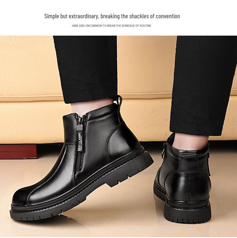 2025 New Men's High-Top Wool-Lined Winter Leather Casual Boots
