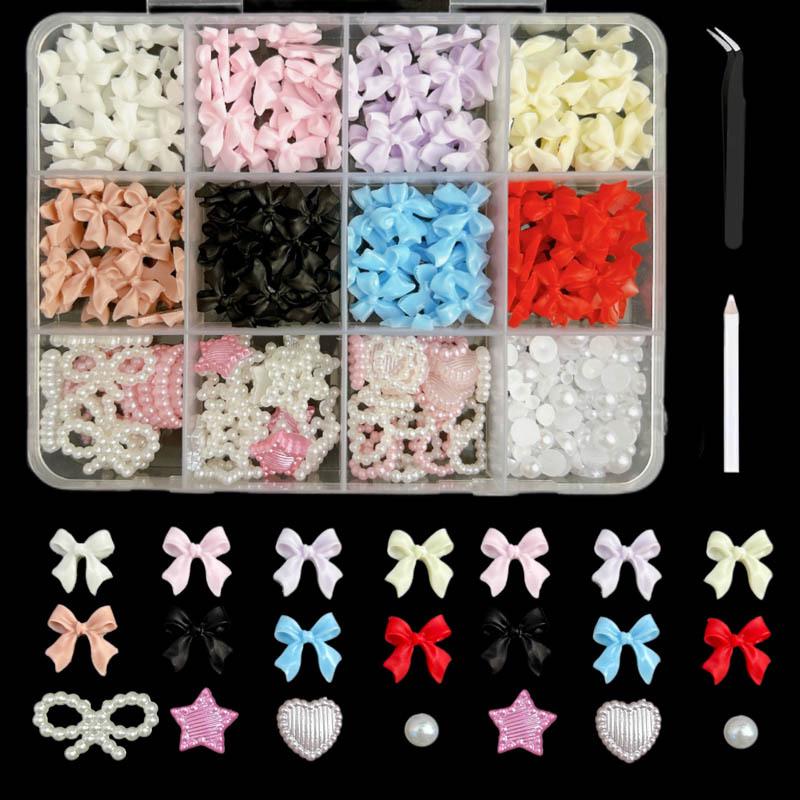 

Білий Перламутровий Пелюстковий Бант Діамантові Прикраси для Нігтів - Нові Змішані Смоляні Аксесуари для Нейл-Арту