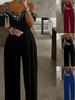 2025 Spring/Summer European & American Women's Wide-Leg Jumpsuit - Waist-Cinching Printed Design