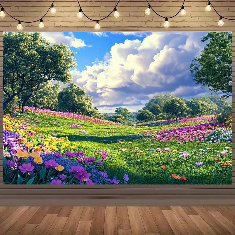 1 piece of gorgeous floral grassland and lush green landscape background cloth  no need for power supply