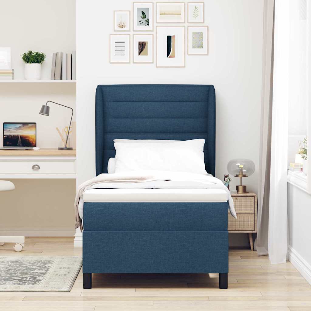 Box Spring Bed with Mattress and Headboard Blue 100 x 200 cm Fabric