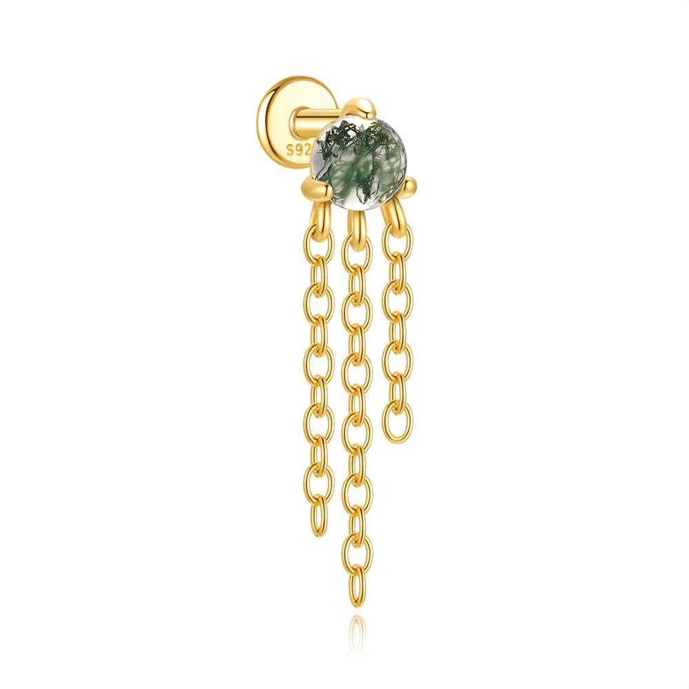 CANNER 1PC Natural Water Grass Horse Eye Zircon 925 Silver Piercing Earrings For Women Ins Simple Green Moss Earring