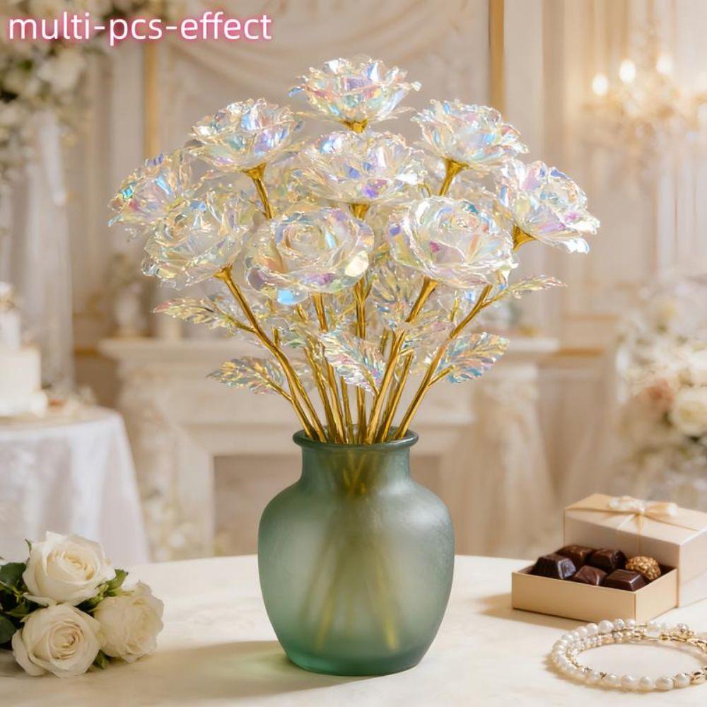 6Pcs Large Gold Leaf Roses Fade Resistant Romantic Eternal Roses Handcrafted Artificial Crystal Flowers