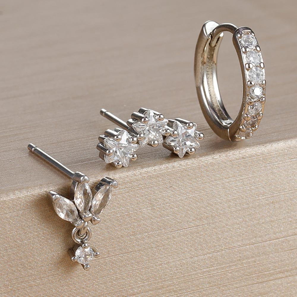 Stainless Steel Gold Color Star Hoop Earrings Set for Women 18K Gold Plated Round Zircon Stud Earring Piercing Jewelry