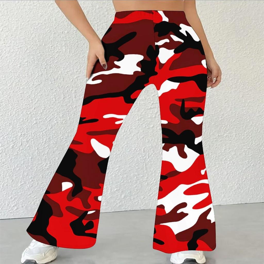 Women's Casual High Waist Flare Pants, Geometric Pattern Print Streetwear Bell Bottom Trousers