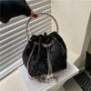 Fashion Nylon Shoulder Bags Pleated Floral Design Circle Handheld Handbag Exquisite Chain Crossbody Bag Ladies