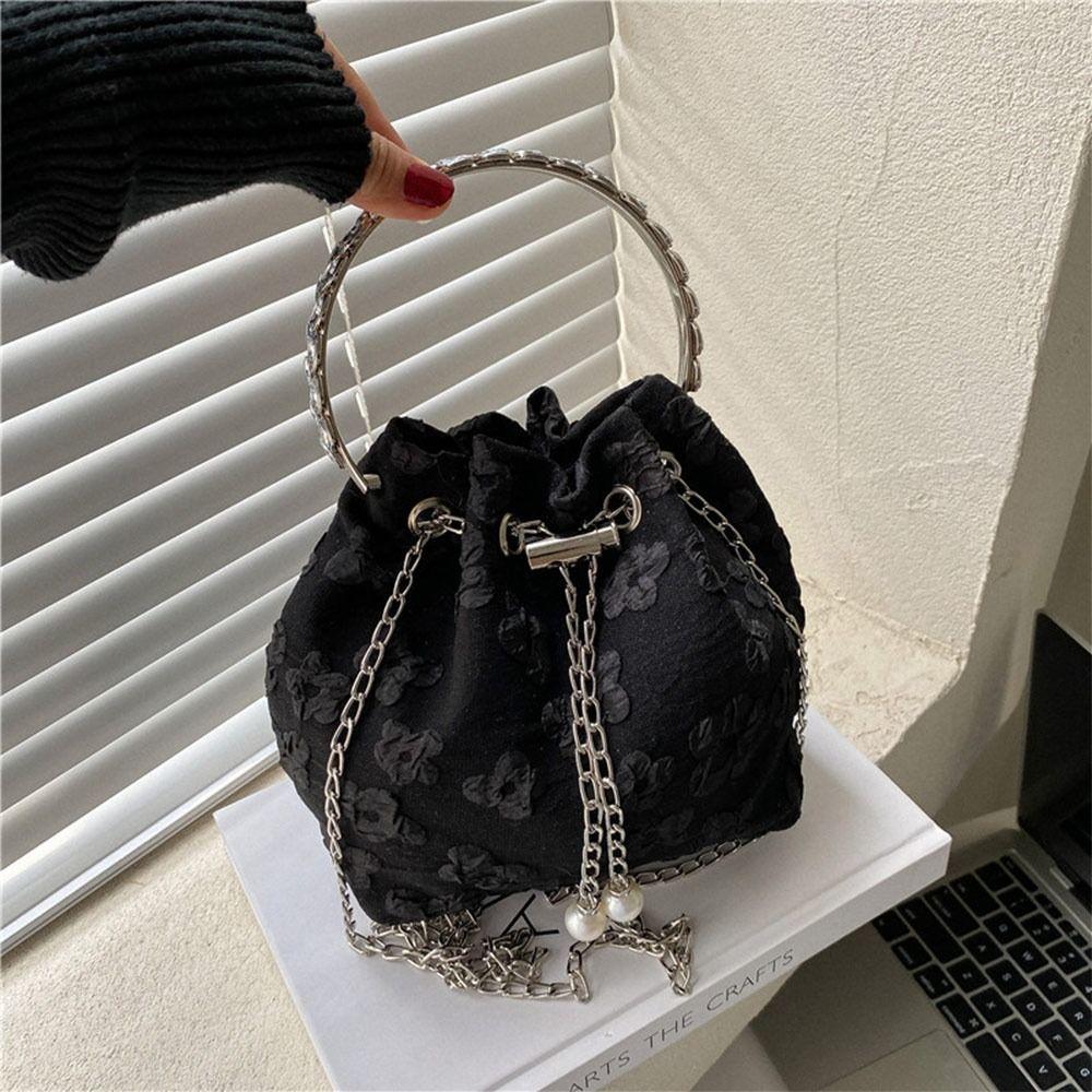 Fashion Nylon Shoulder Bags Pleated Floral Design Circle Handheld Handbag Exquisite Chain Crossbody Bag Ladies