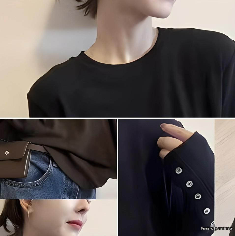 Women's Long-Sleeve T-Shirt - 2025 Autumn/Winter Collection, Versatile Design with Shell Buttons