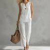 Completi da Donna in Cotone e Lino a 2 Pezzi, Top a Canotta Senza Maniche con Scollo a V e Pantaloni a Gamba Larga, Outfit Casual da Casa con Tasche