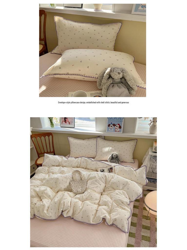 Ins Style 100% Pure Cotton Bedding Set: Duvet Cover and Sheet, Available In Four-Piece or Single Three-Piece Options