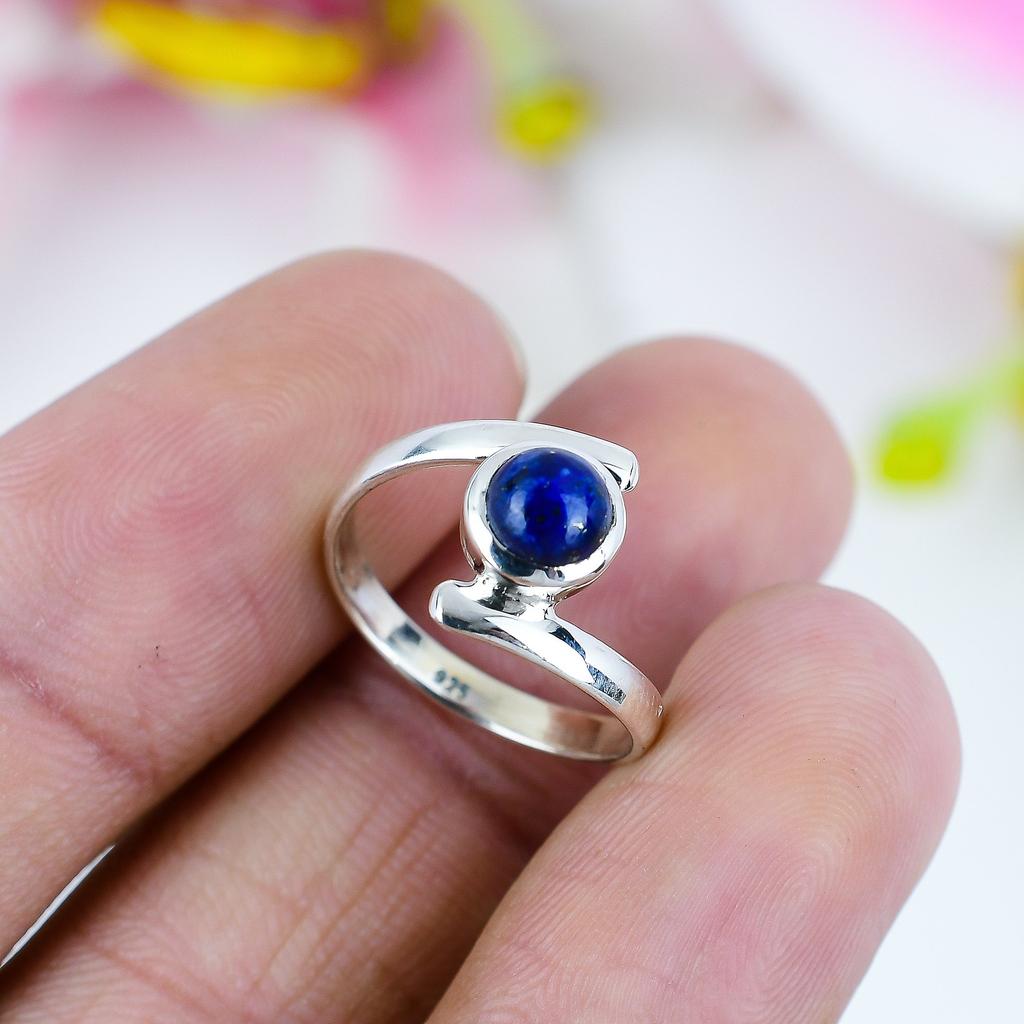 Natural Lapis Lazuli Gemstone 925 Solid Sterling Silver Jewelry Ring S.10 H9r06