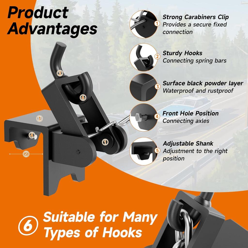 Heavy Duty Weight Distribution Hitch Hooks, 2 pcs, Black Powder Coated, Compatible with Trailers RVs Trucks