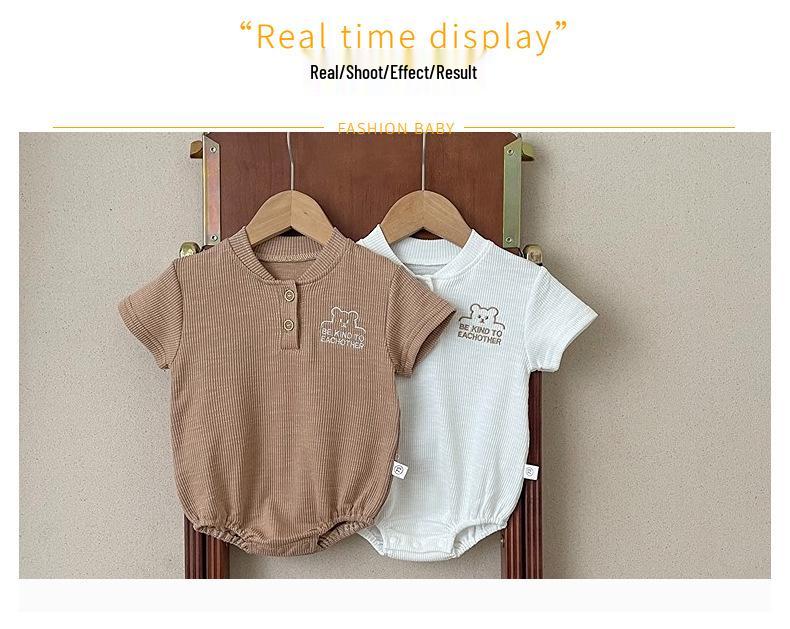 Baby Ribbed Cotton Short Sleeve Onesie for Boys and Girls - Breathable, Summer Bodysuit with Snap Crotch