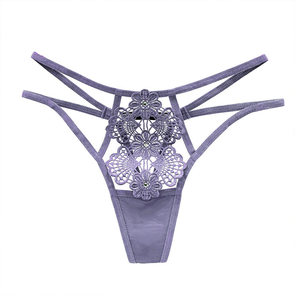French Light Luxury Hollowed-out Thong Female Temptation Hot Diamond Embroidery Perspective Interwoven Thin Strap Sexy Underwear