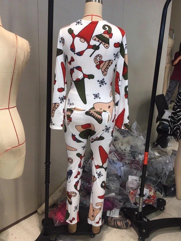 2023 Europäischer & Amerikanischer Weihnachten Langarm Knopfleiste Bedruckter Erwachsenen Jumpsuit