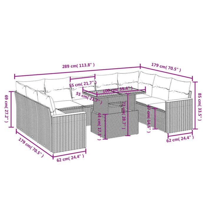 VidaXL Salon de Jardin avec Coussins 10 pcs, Canapés de Terrasse, Ensemble de Meubles de Patio, Mobilier d'Extérieur, Noir 3273219
