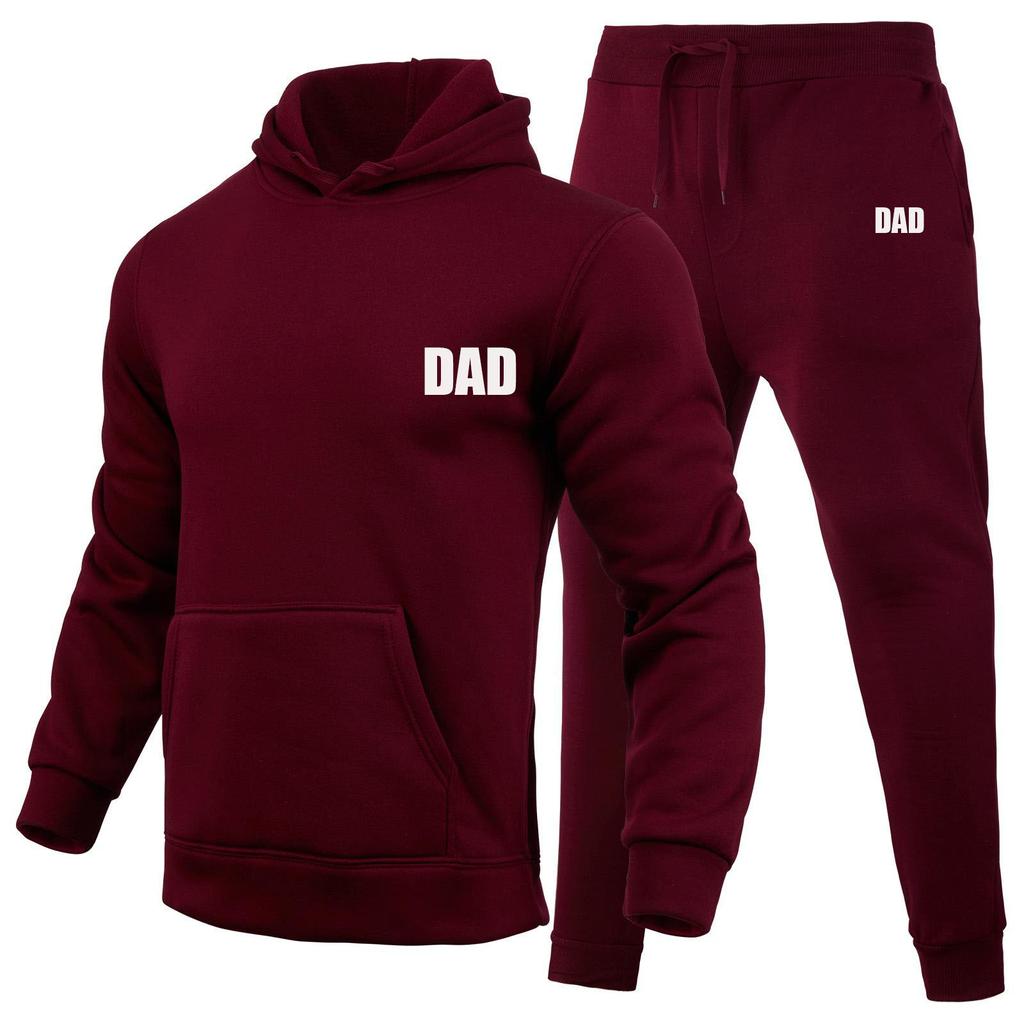 Dad Letters Printed Sets Winter Tracksuit Men Hooded 2 Piece Sets Mens Outfits Suit Men Fleece Sport Hoodie Sweatpants Two Piece Sets