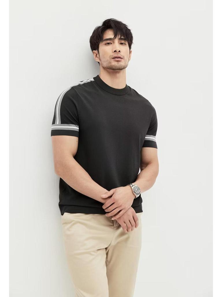 2024 Men's Striped Polo: Short-Sleeve, Versatile Round Neck Knit Shirt