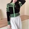 Premium striped waist short primer sweater women's autumn and winter lazy style loose semi-turtleneck knitted cardigan