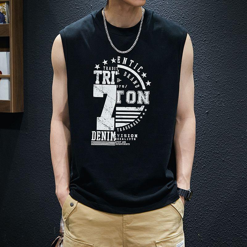 

Летние мужские свободные топы для фитнеса, мужские модные принты, майка, мужская повседневная одежда, спортивная, свободная, жилетка для мышц 4XL чёрный