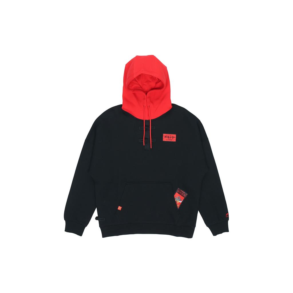 Li Ning Sports Fashion Series Daily Prosperity Print Oversized Hoodie Women Hoodies Black AWDR022-3