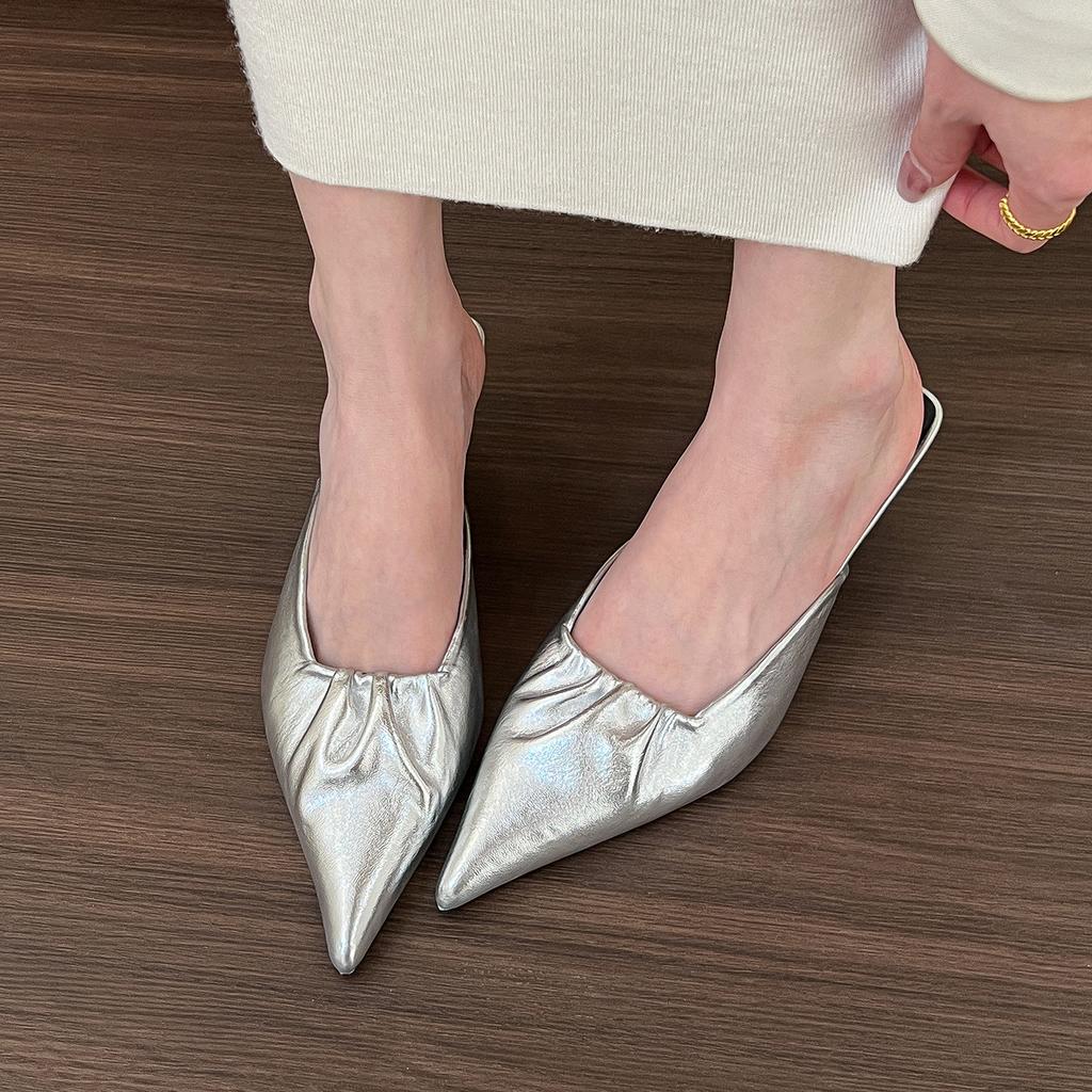 Sensazione di freddo! Pantofole a punta in morbida pelle, nuove scarpe estive da donna con tacco medio e stiletto Muller