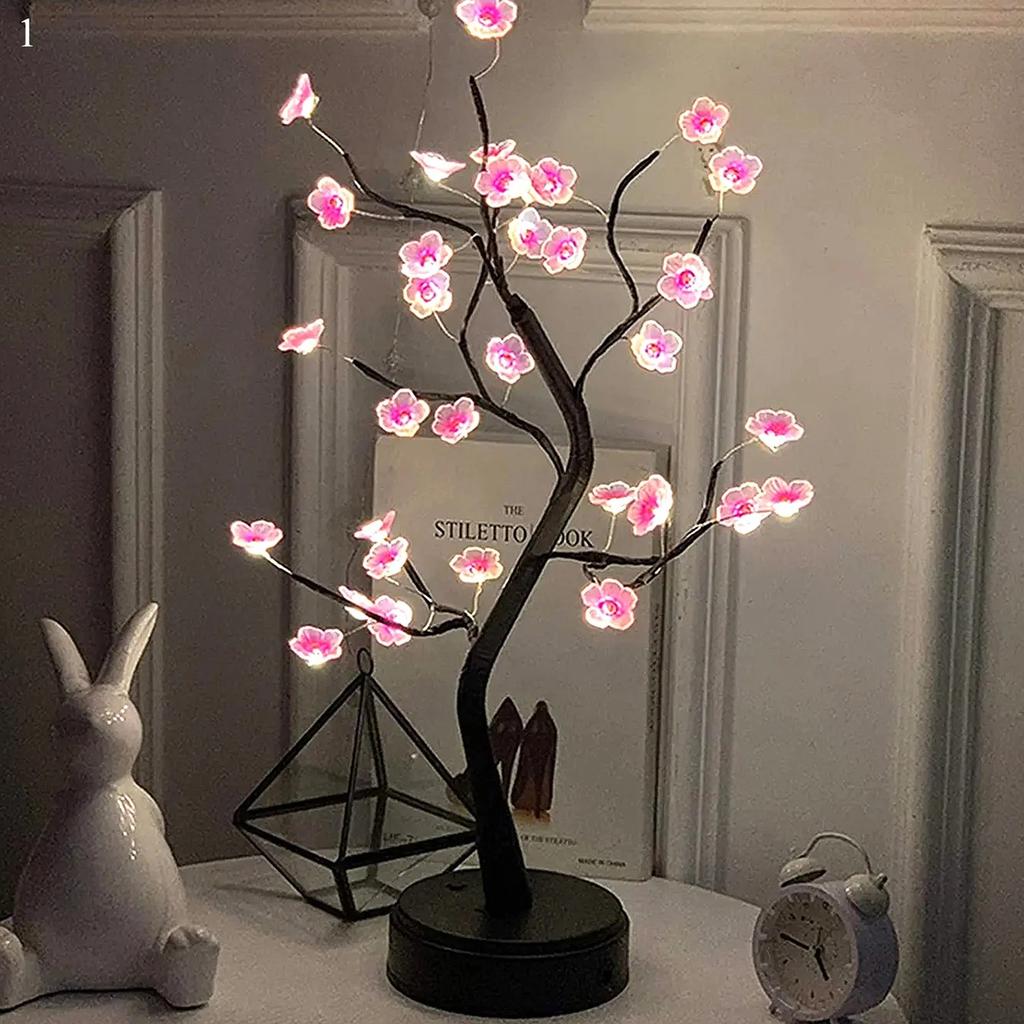 1Pc Table Tree Night Light USB/Battery Powered Touch Switch Artificial Bonsai Cherry Blossom Desktop Tree LED Lamp Light Decoration