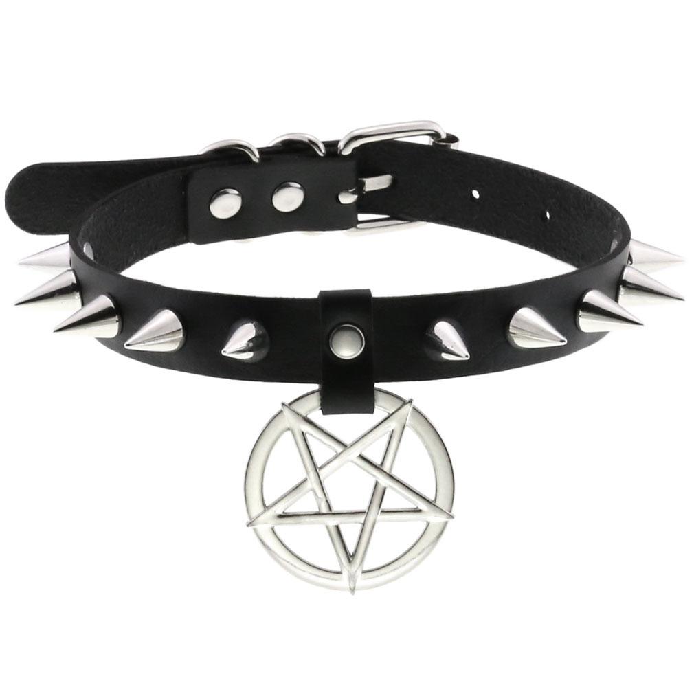 Spike Choker Necklace for Women Goth Pentagram Necklace Emo Neck Strap Cosplay Chocker Gothic Accessories
