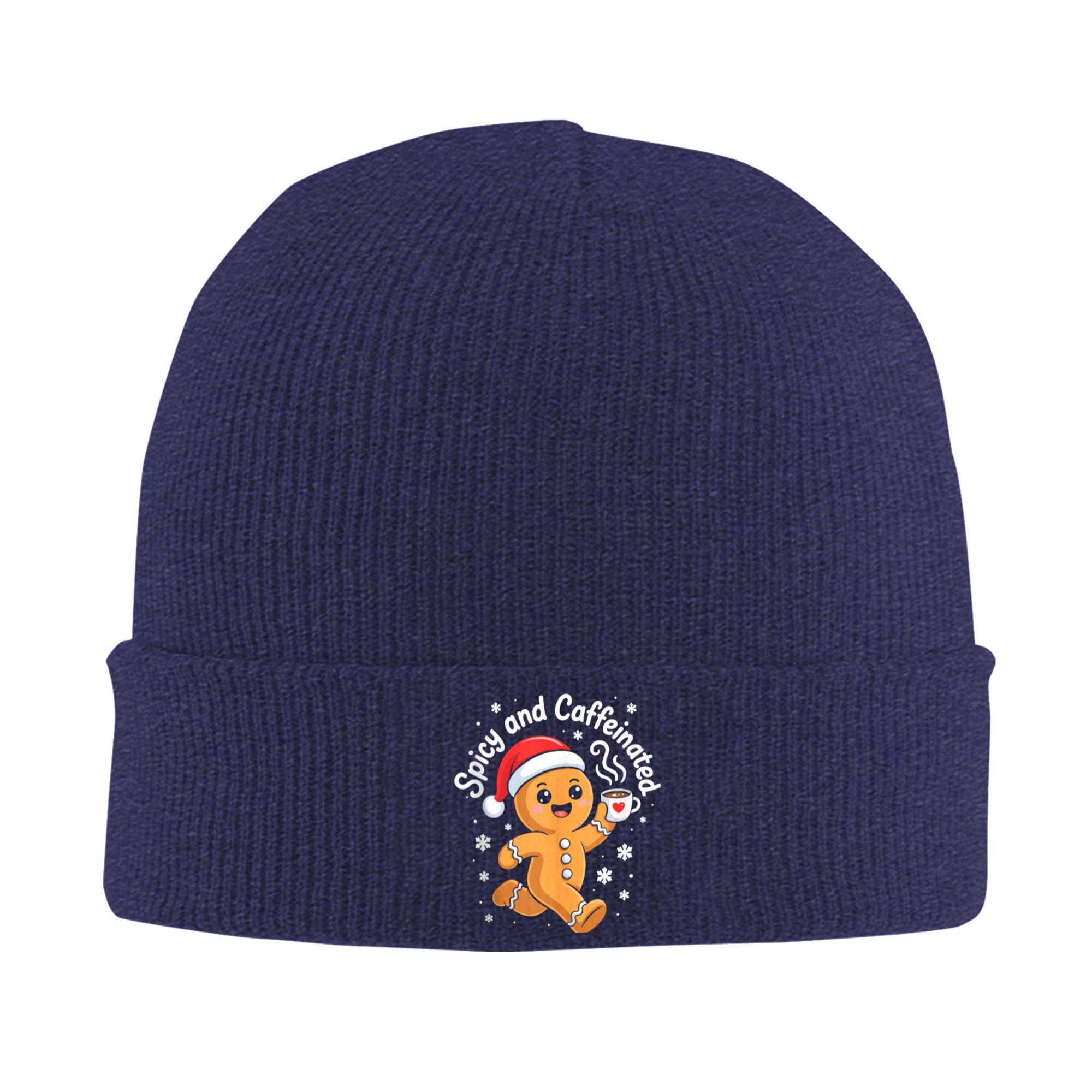 

Spicy and Caffeinated Christmas Beanie Hats Knitting Hat Men Street Y2K Head Wrap Caps Autumn Winter Outdoor Custom Bonnet Hats One Size