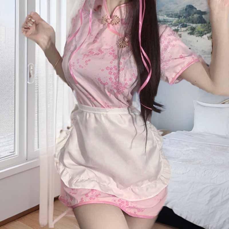 New Chinese Lady Cheongsam Apron Dress Maid Pack Two-piece Maid Japanese Vintage Skirt Short Dress Dress