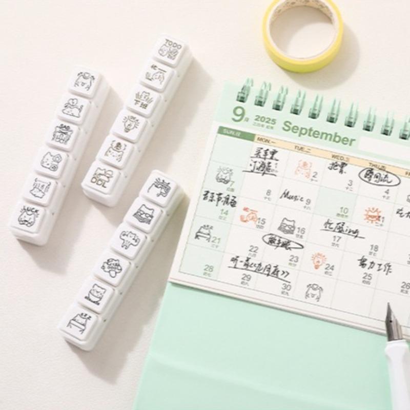 Süßer Katzen-Emoji-Stempel Serie „Alltag Arbeit Gute Laune“ Cartoon Mini-Musterstempel für Journaling Planer DIY Scrapbooking Deko