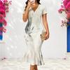 Women Plus Size V Neck Short Sleeve Printed Fitted Fishtail Dress