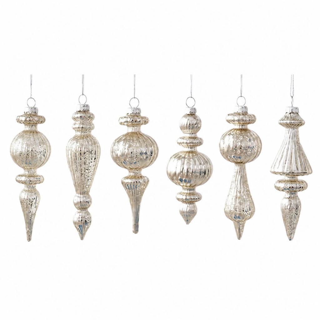 6 Pieces Glass Christmas Tree Ornament Textured Hanging with Suspended Loop Sparkling