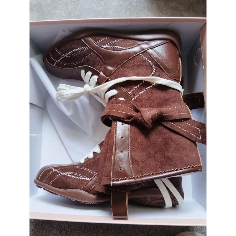 Niche hunting series boxing boots women's new retro medium tube fashion boots genuine leather boots