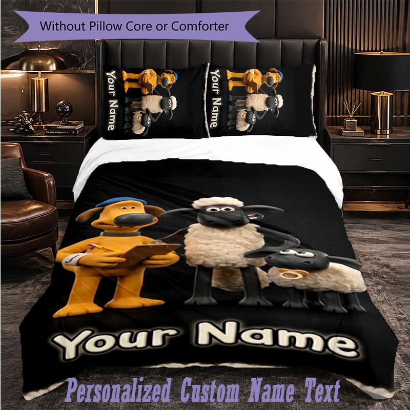 Personalized 3Pcs Bedding SetShaun the Sheep Custom Text Duvet Cover Pillowcase Set Bedroom Gift
