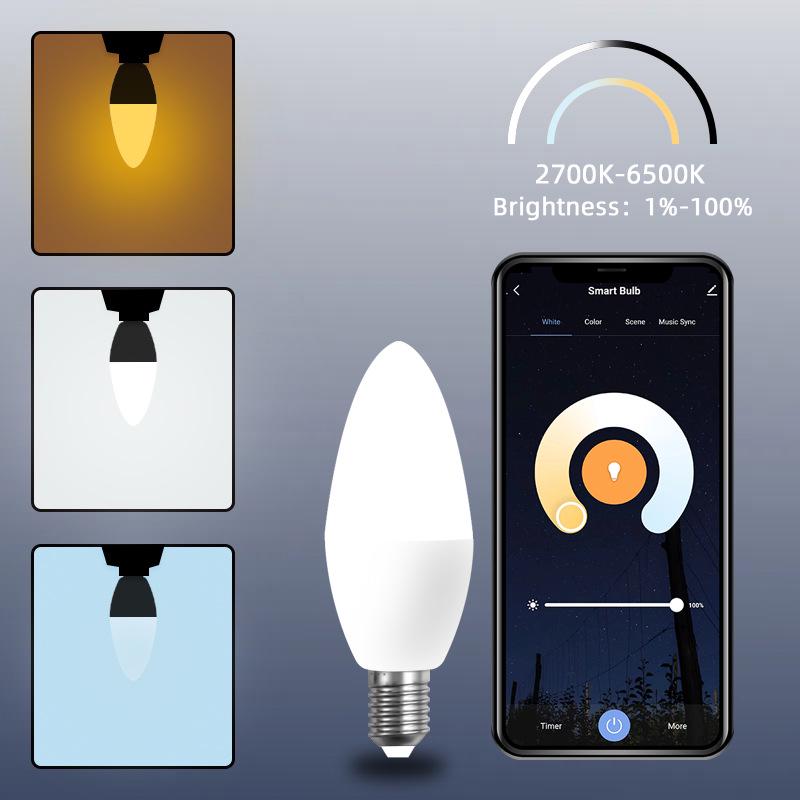WiFi Smart Candle Light with Alexa Voice Control, RGBCW Table Lamp, E14/E12 Bulb, Tuya Smart Life Compatible
