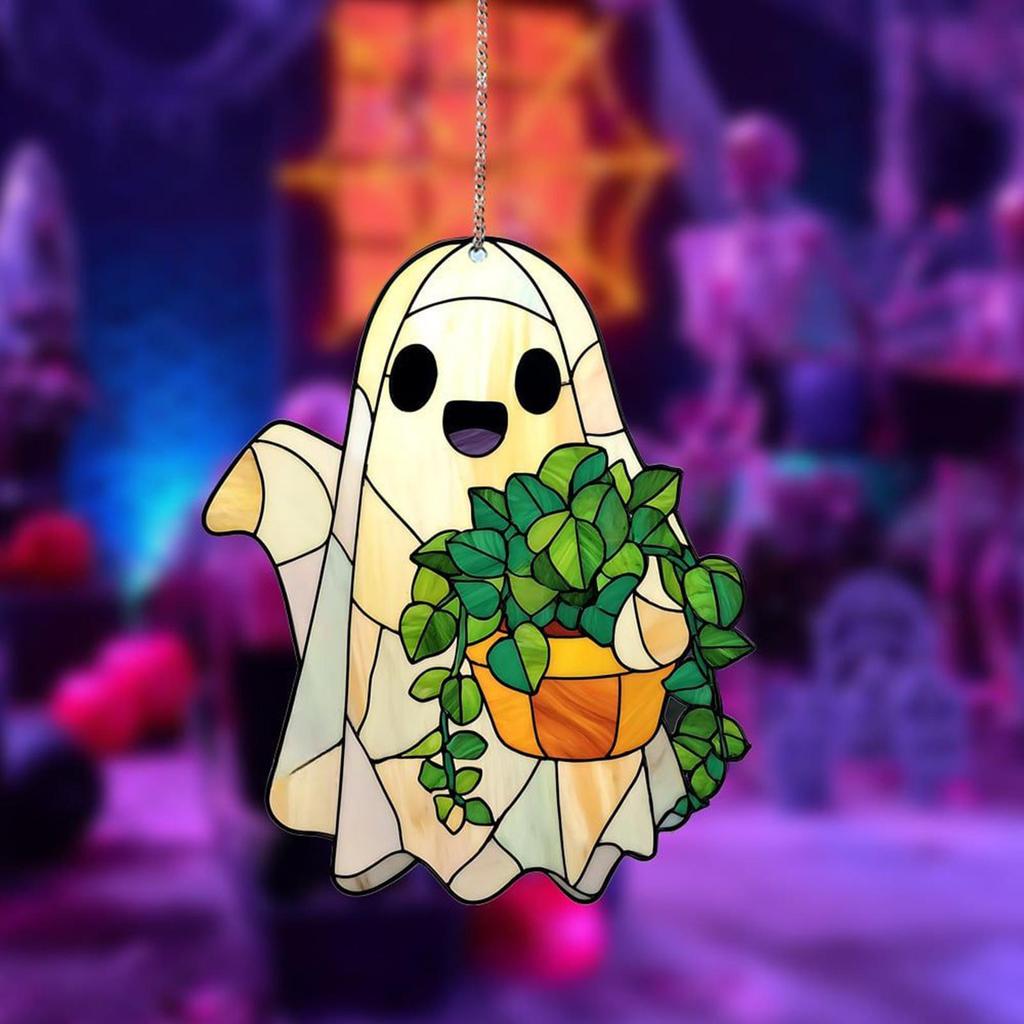 Ghost Stained Glass Halloween Tree Ornaments 2D Cute Spooky Pendant Sun Catcher For Window Decor Indoor Outdoor Holiday Crafts