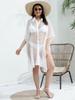 Aesthetic Casual Plus Size Mesh Patchwork Dress Women Fashion Design Loose Short Sleeve Dresses Female Summer Chic Hollow Out Lapel Clothing Lady