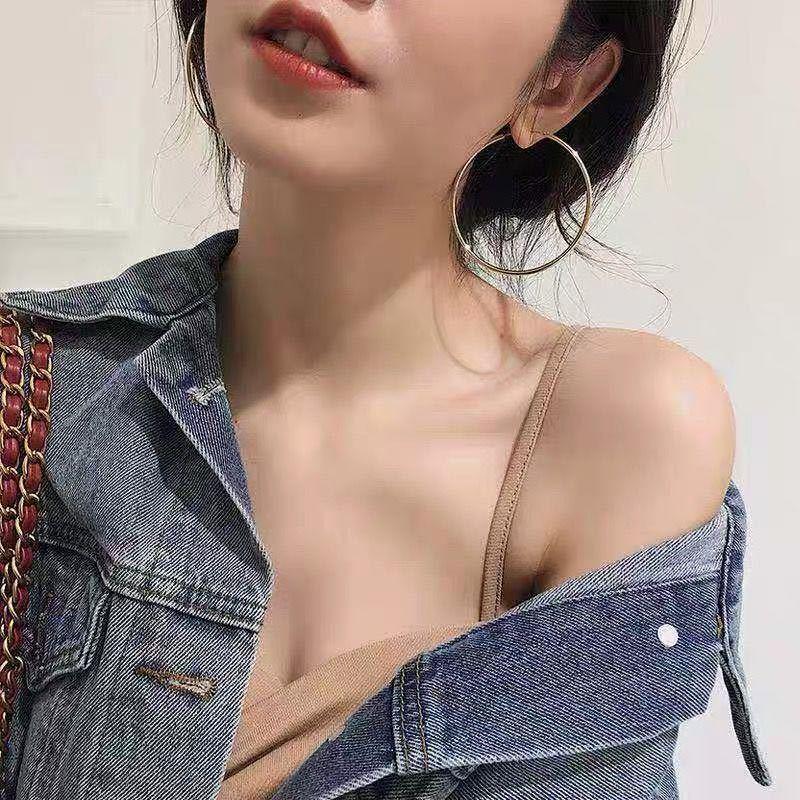 925 Silver Needle Exaggerated Hoop Earrings with Korean-Style Metal Design