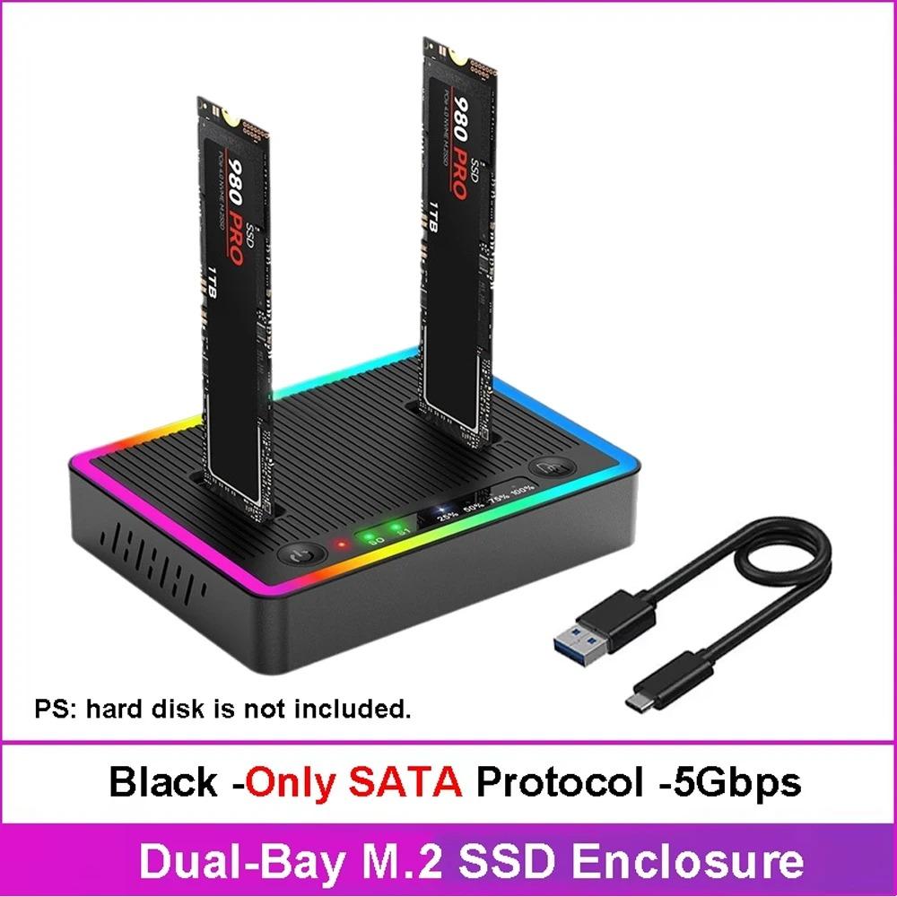 M.2 NVMe/SATA Dual-Bay Hard Drive Docking Station Offline Clone Hard Disk M.2 SSD Duplicator USB3.2 GEN2 SSD Adapter Enclosure