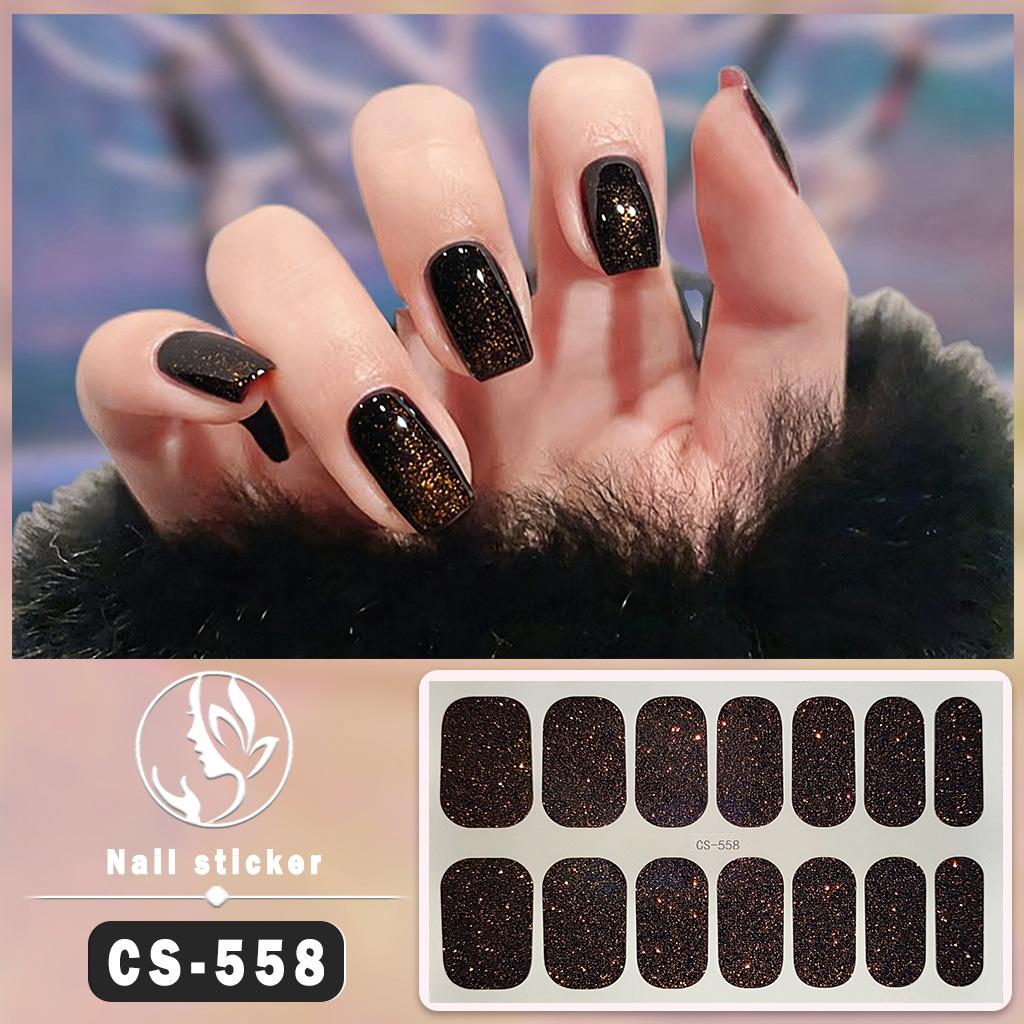 CS Waterproof No-Cure Gel Nail Wraps, Full Cover Korean Style Sparkling Solid Color Nail Stickers, Nail Patch Films
