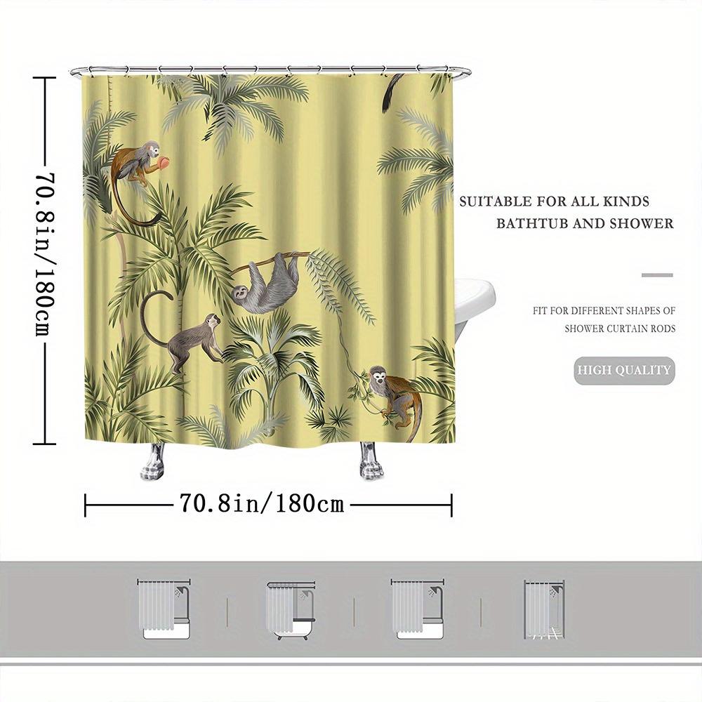 Tropical Rainforest Shower Curtain, Animal & Leaf Pattern, HD Print, Countryside Style, Home/Bath Decor