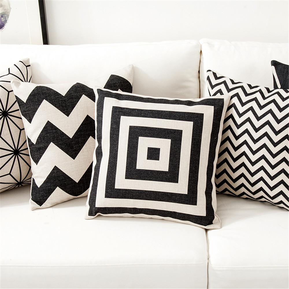 Quadratisch 18" Weiß und Schwarz Geometrisch Kissenbezug Dekorative Kissenbezüge Vintage Heimdeko Kissenbezughülle Für Sofa Zuhause