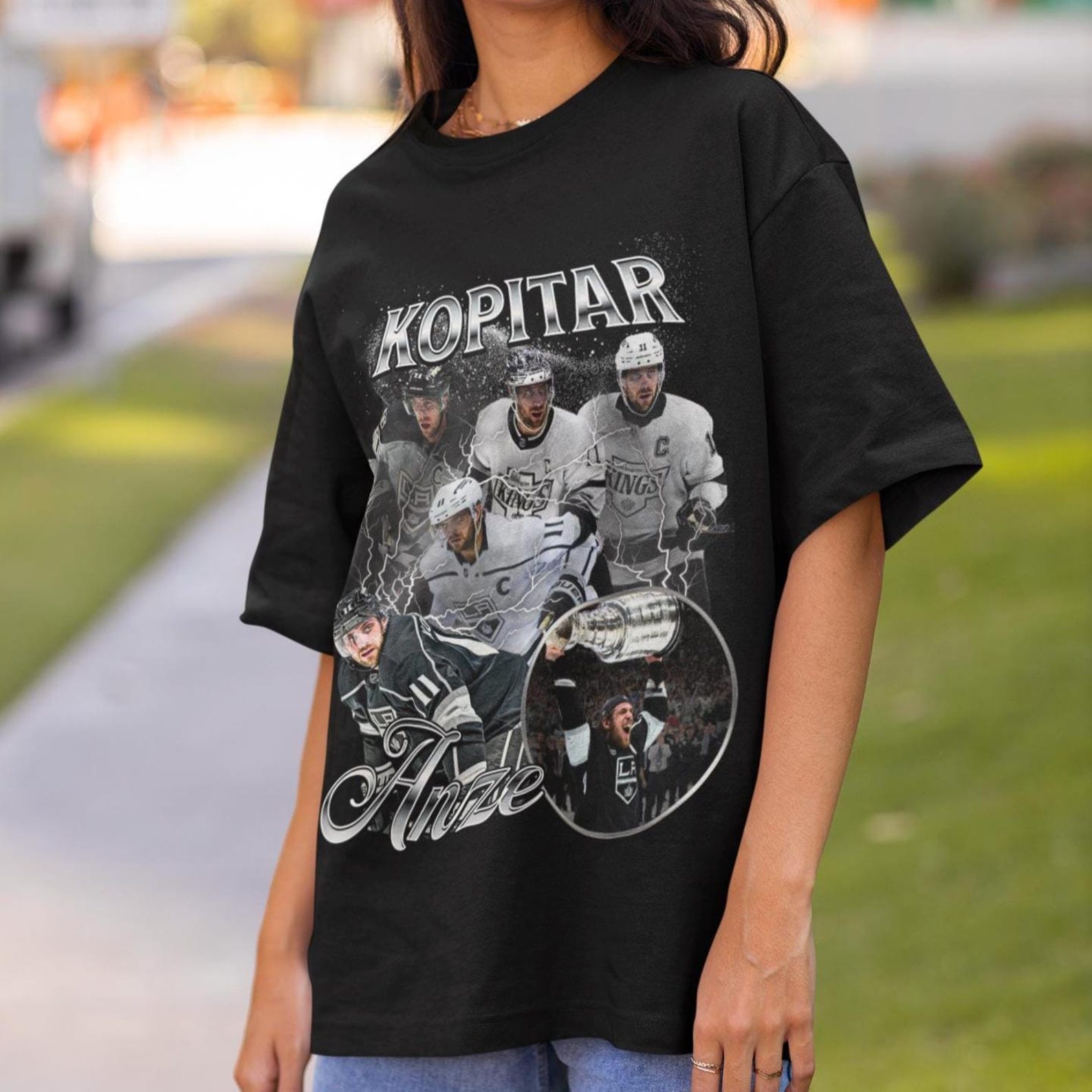 Anze Kopitar Shirt Vintage 90s Los Angeles Kings NHL Hockey Design Retro Bootleg Gift Classic Graphic Tee Unisex T-Shirt Limited Edition S