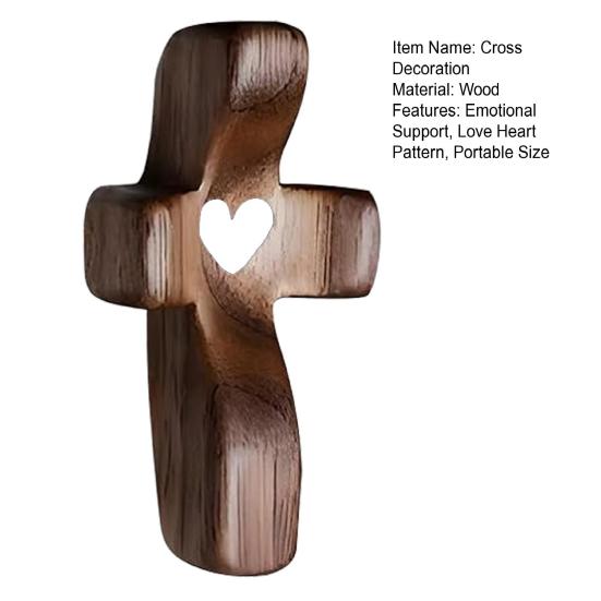 Black Walnut Cross Decoration Emotional Support Wooden Love Heart Pocket Hug Cross Men Women Faith Prayer Cross My Heart Encouragement Gift